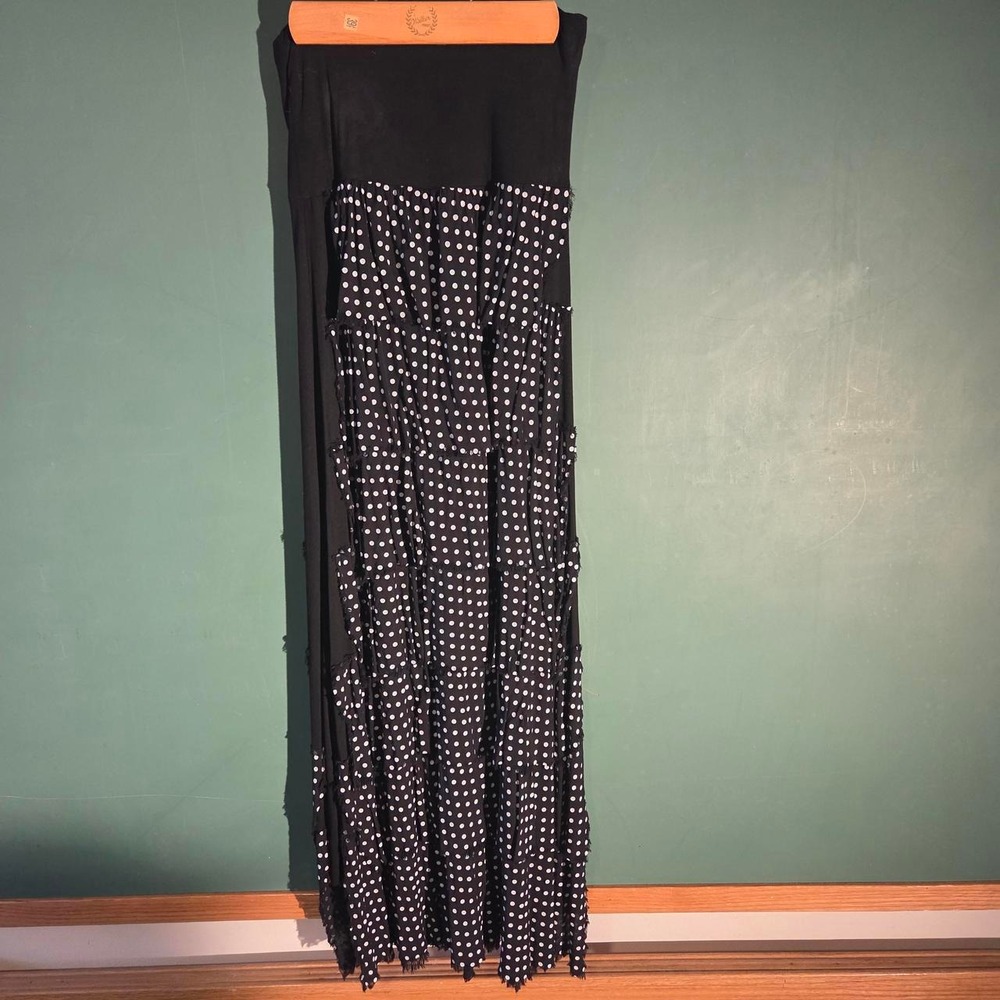 Shana Apparel Polka Dot Maxi Ruffle Skirt Black White Small NWT